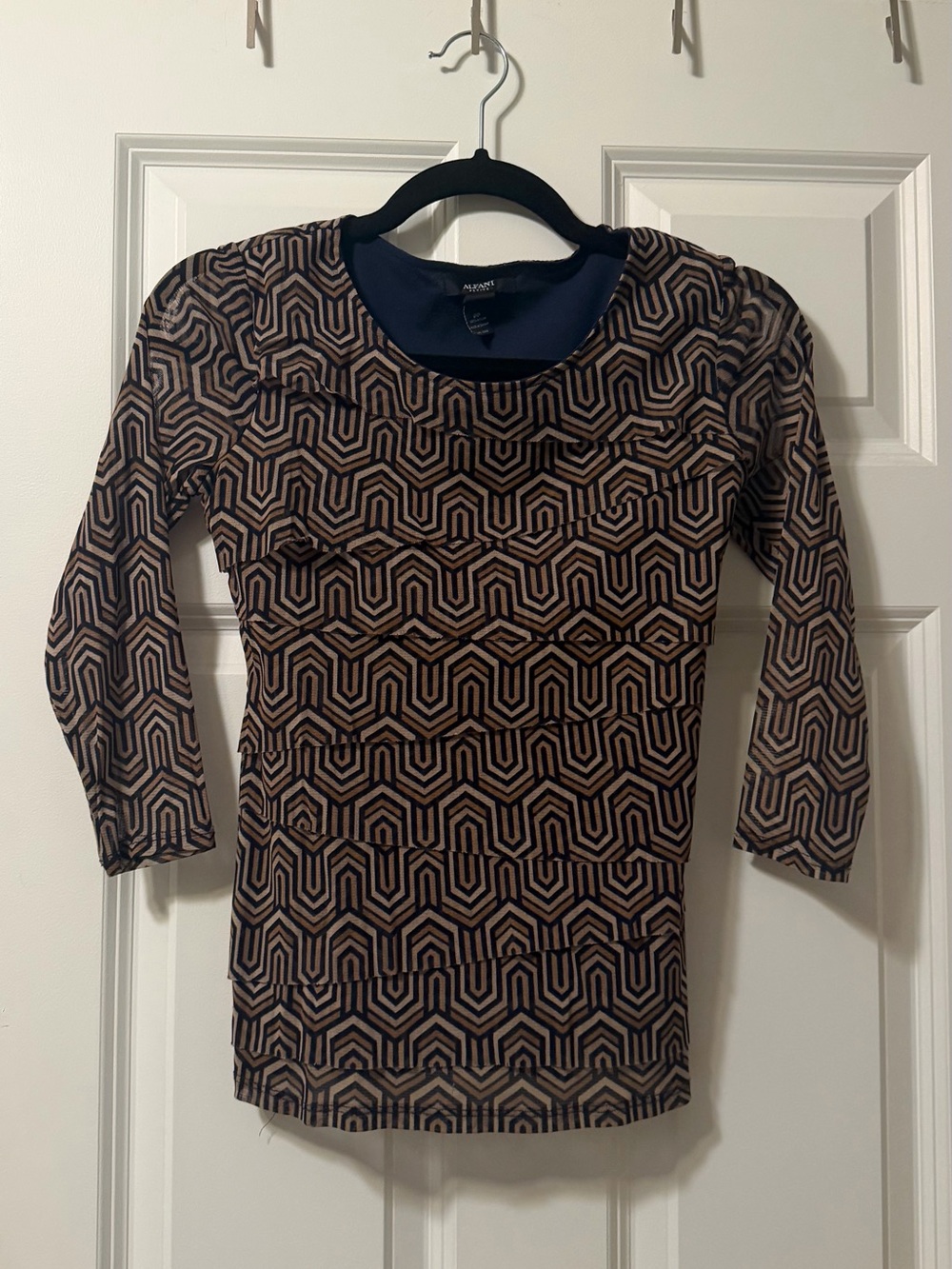 Tuscan Mom Alfani Brown & Black Geometric Long Sleeve Top